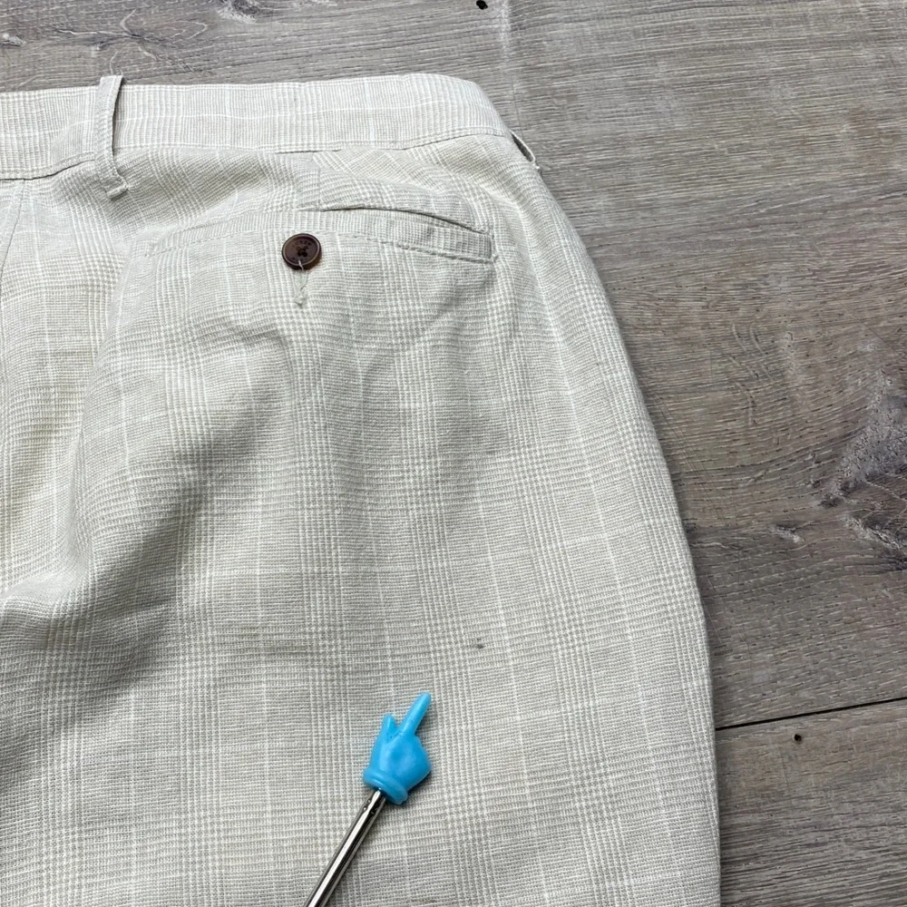 J.Crew Pants Mens 36x30 Beige Plaid Linen Cotton Straight Fit Casual Windowpane